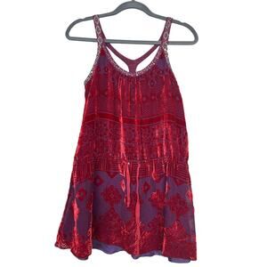 Free People Womens 0 Rare Vintage 2004 Red Purple Silk Sequin Boho Tunic Top